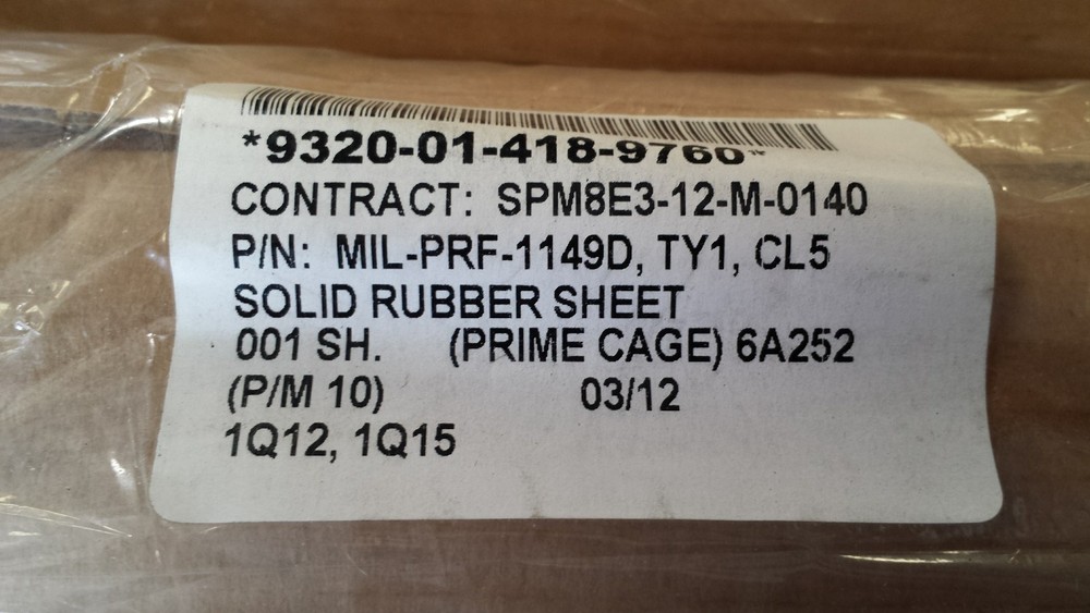 ( 1 ) Black Solid Rubber Sheet ( 36" x 48" ) 1/8" Thickness MIL-PRF-1149D