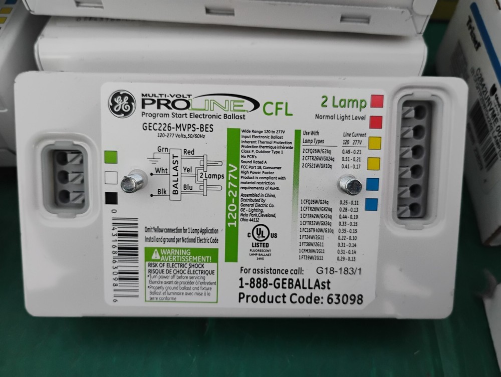GE ProLine CFL GEC226-MVPS-BES Multi-Volt Program Start Electronic Ballast