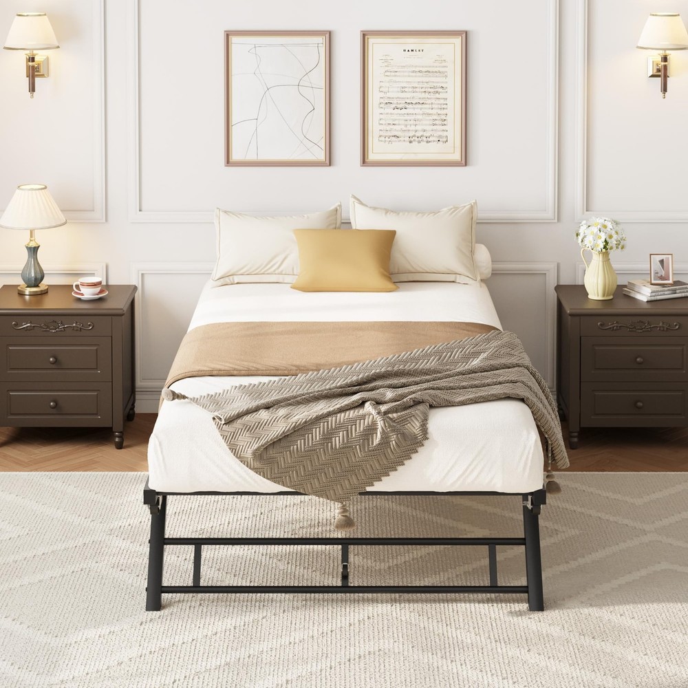 Trundle Day Bed Frame with Lockable Casters Foldable Metal Platform Twin Size