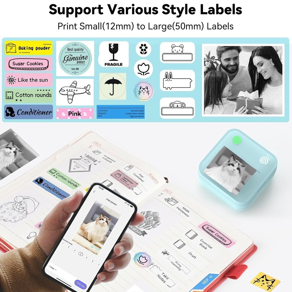 Label Maker Machine Portable Label Printer with Multiple Templates Wireless B...