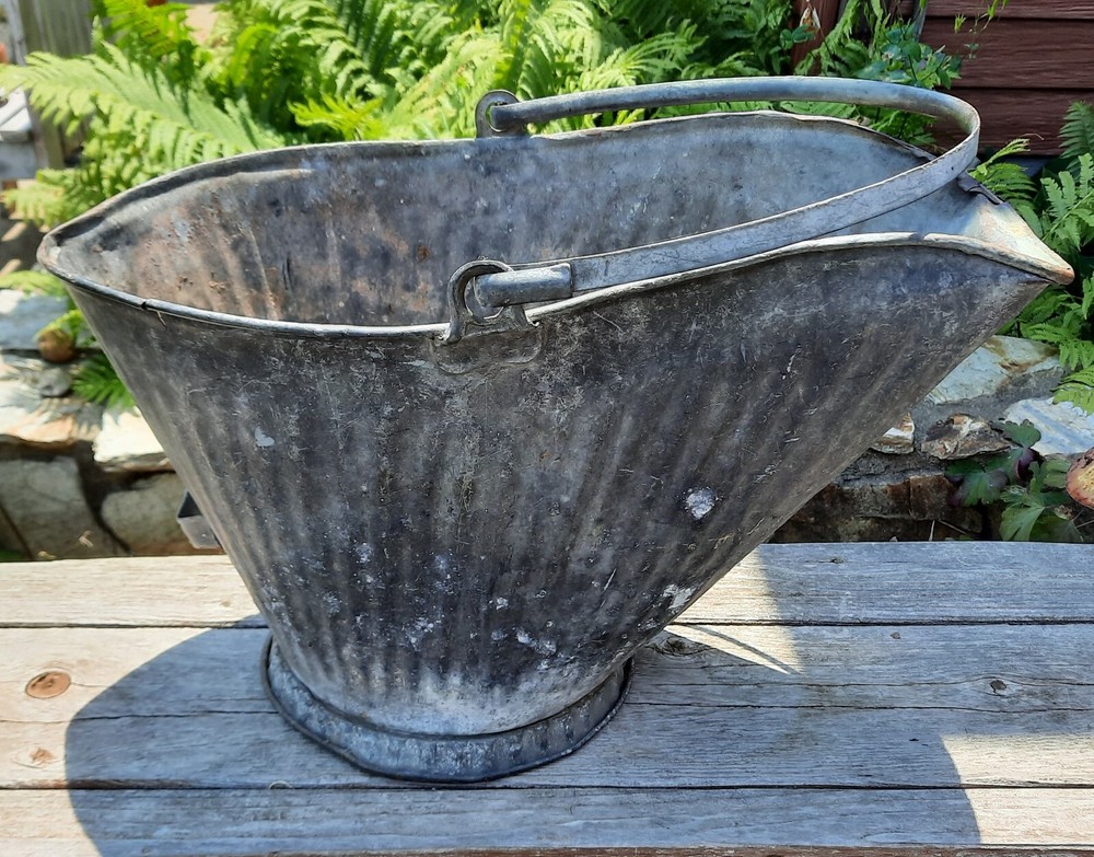 Vintage Galvanized Metal Coal Ash Scuttle Bucket