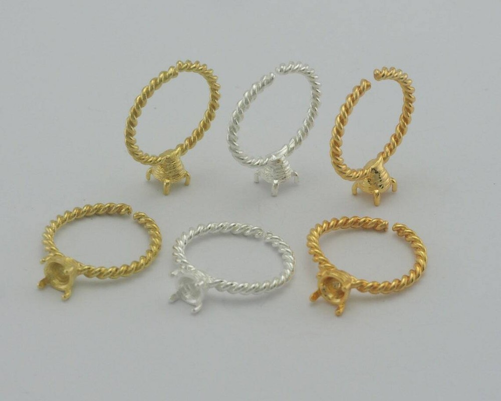 Twisted Blank Textured Cup Bezel Adjustable Ring Raw,Gold Plated,Silver 4324