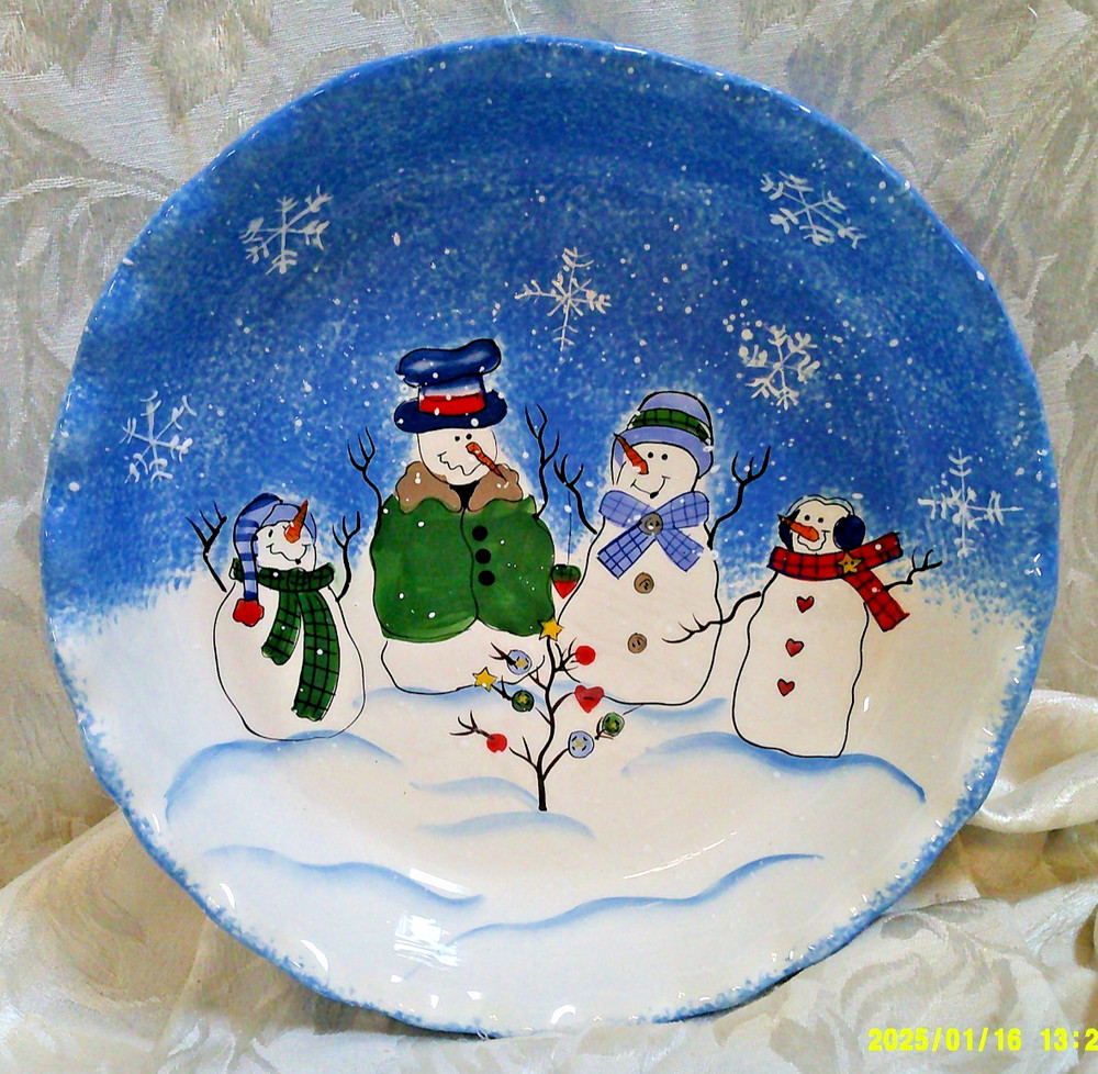 sonoma lifestyles button up, snowman 10" deepdish pie plate