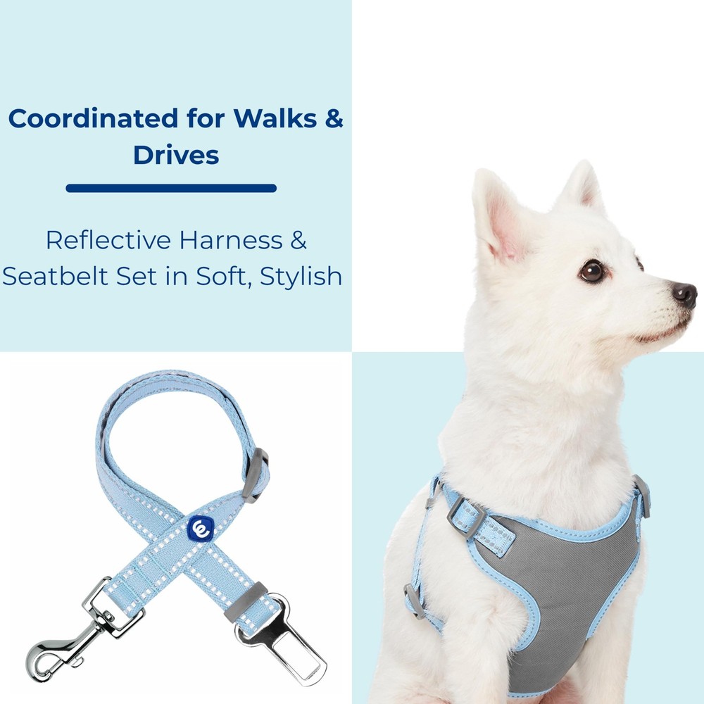 Pastel Colored Reflective Dog Harness with Seatbelt Clip – Adjustable No-Pull...