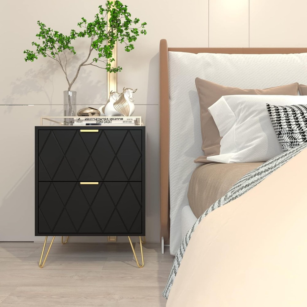 White Nightstand Set of 2, End Side Table Double, Bedside Table with 2 Drawer
