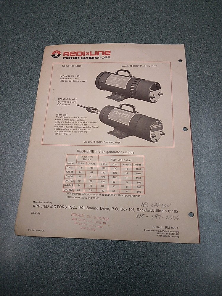 Redi Line Motor Generator Model DA Catalog