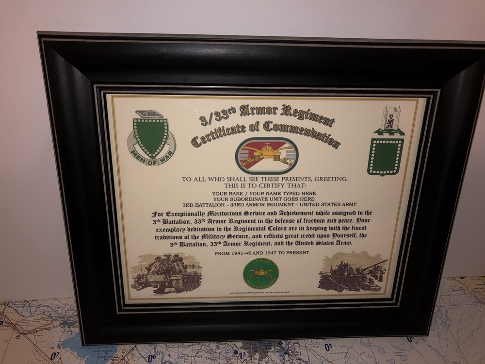 3RD BN - 33RD ARMORED REGIMENT / COMMEMORATIVE - CERTIFICATE OF COMMENDATION