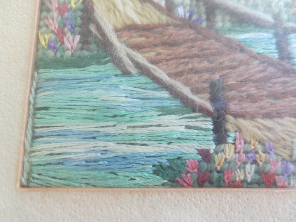 Signed/Dated 1938 DANIEL WEBSTER BIRTHPLACE Needlepoint WALL HANGING-9.5"x 11.5"