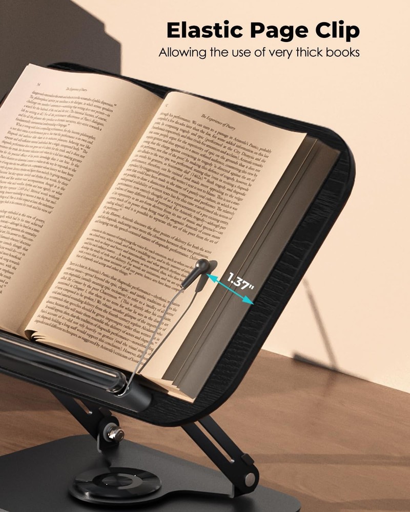 Book Stand for Reading,Book Holder, Height&Angle Adjustable, 360° Rotating Ba...