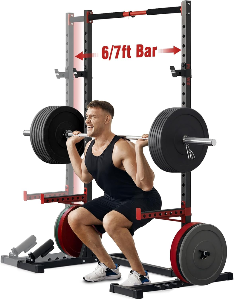 Squat Rack with Pull-Up Bar, Adjustable Multi-Functional Power Rack, Inner Width
