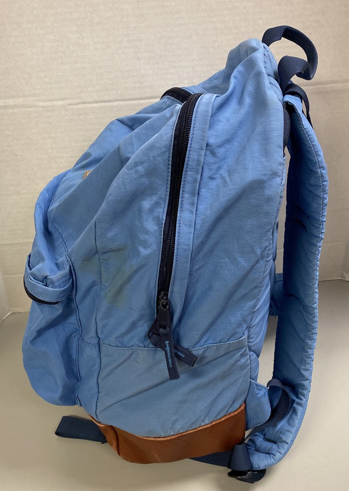 BURTON DAY PACK BACKPACK LIGHT BLUE BROWN LEATHER BOTTOM ADJUSTABLE VGC