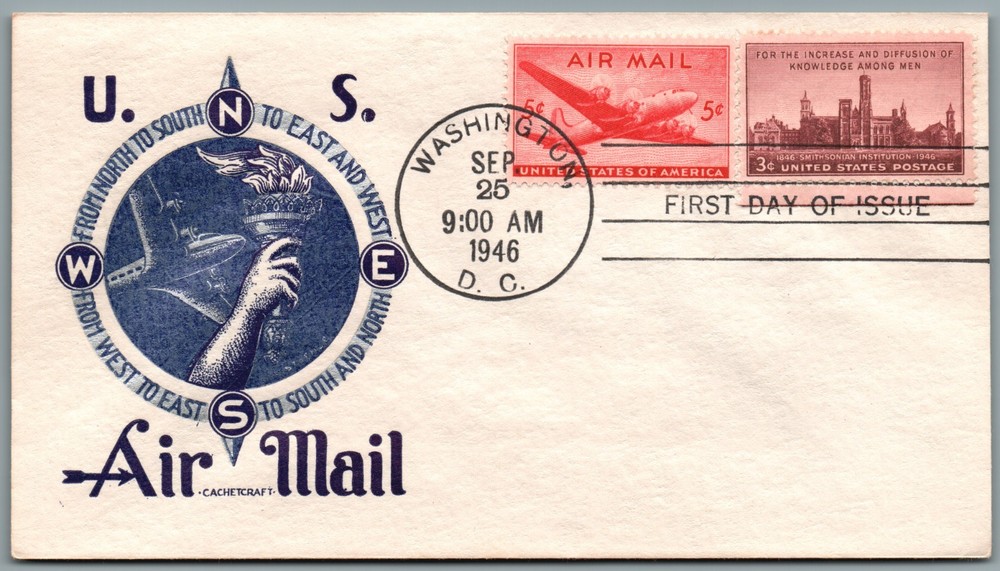 First Day Issue 1946-U.S. AIR MAIL 5¢ SMITHSONIAN INSTITUTION 3¢-pB314