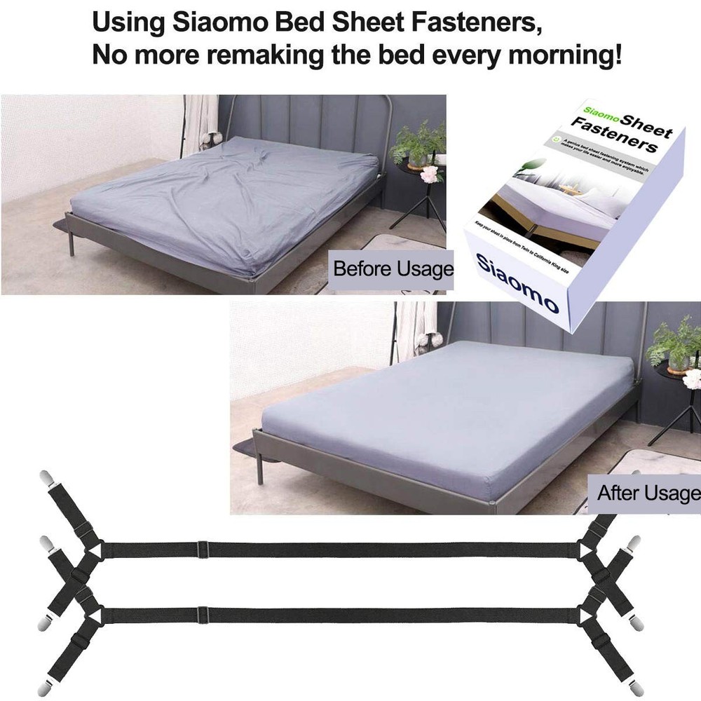 Adjustable Bed Sheet Straps Clips - 2Pcs Set, Keep Sheets in Place