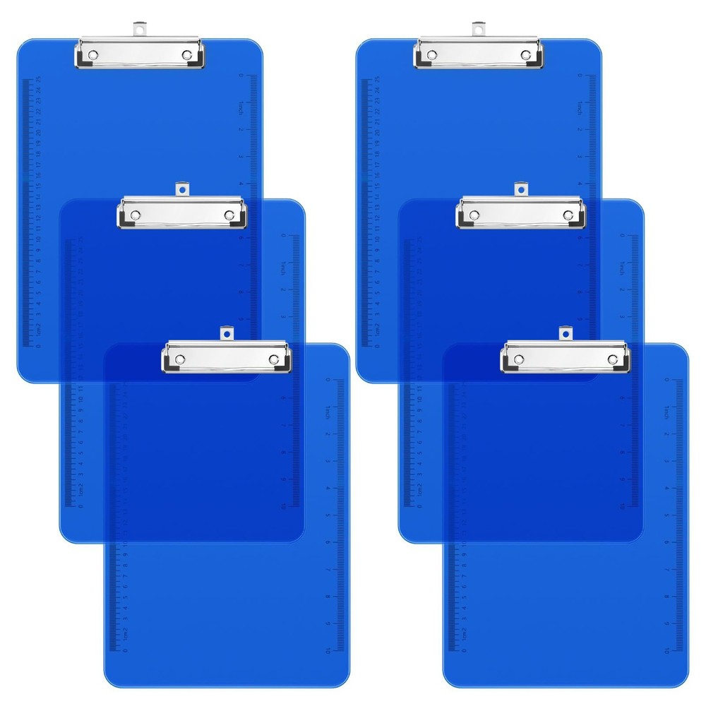 6 Pack Plastic Clipboards Translucent Ruler Clip Board with Low Profile Offic...