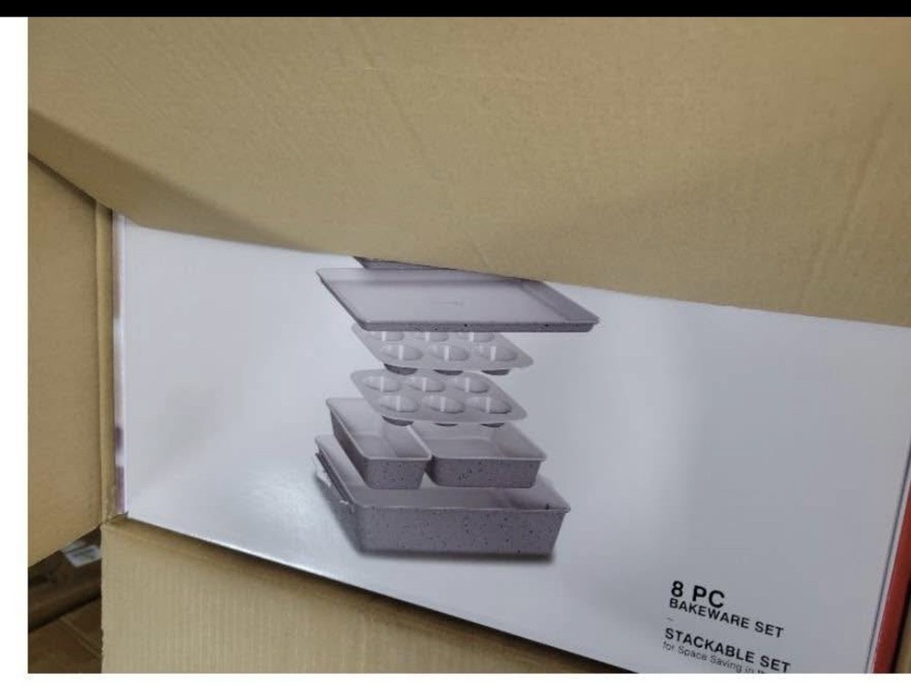 Bakken 8-Piece Gray Ceramic Stackable Non-Stick Oven Safe Bakeware Set