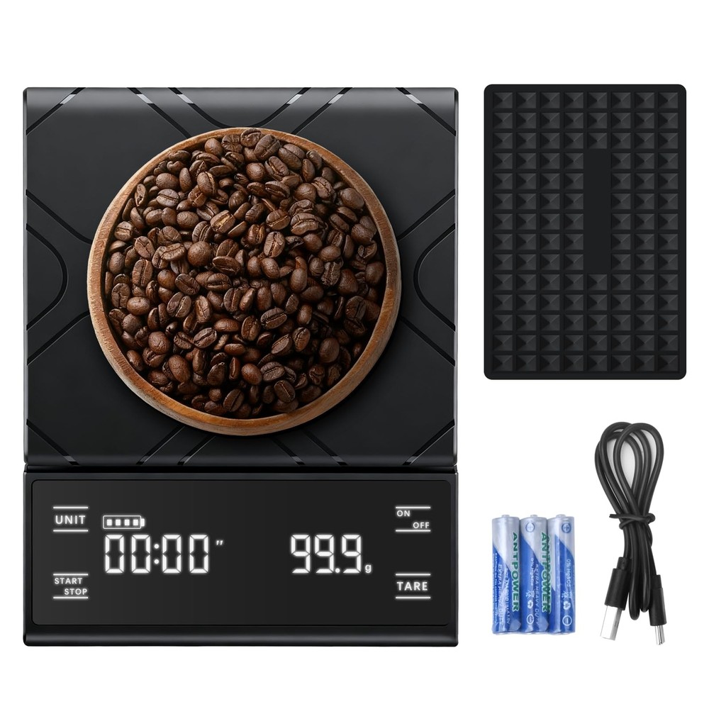 Coffee Scale with Timer, Rechargeable Espresso Scale & Coffee Bean Scale - 3k...