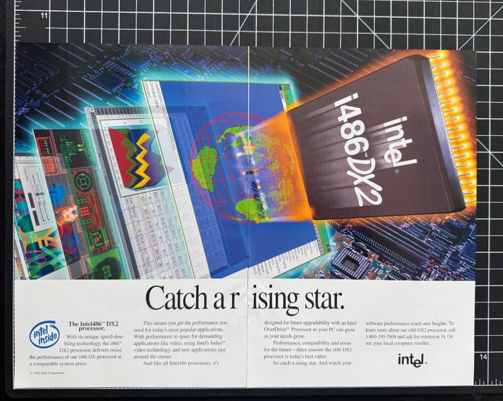 Intel Inside Computer Processor 486 DX2 Catch Rising Star Vintage Print Ad 1993