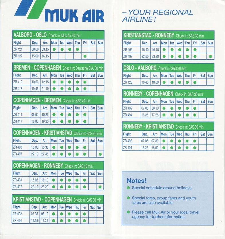 Muk Air timetable 1994/03/27