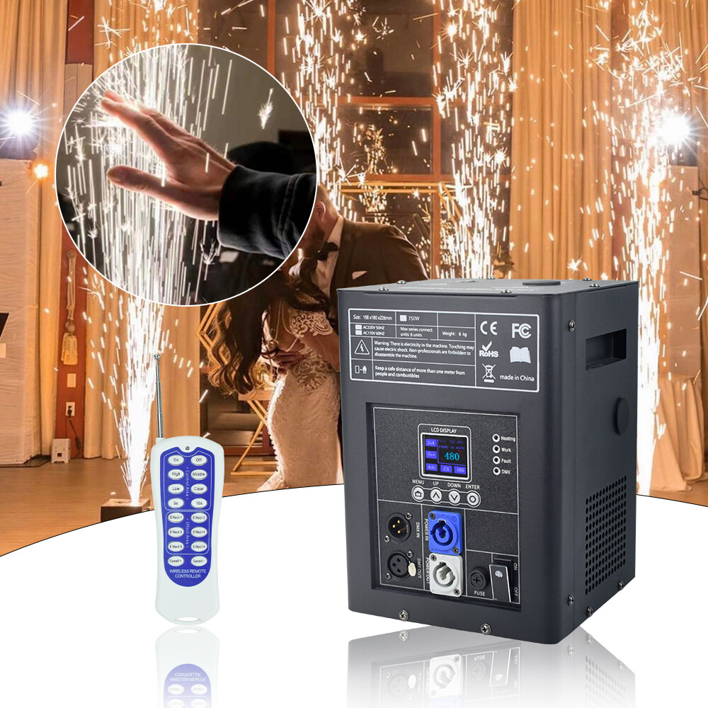 4PCS LCD Cold Spark Firework Machine 750W Stage Effect DMX with Flight Case