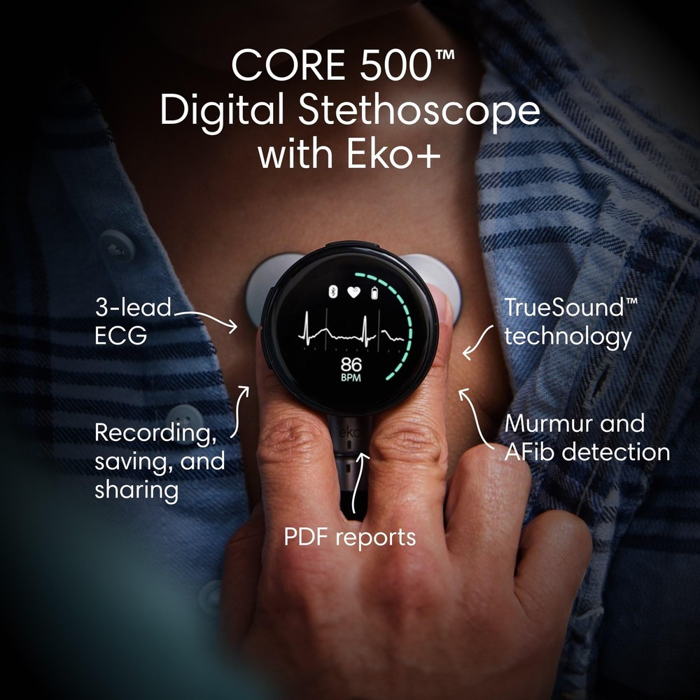 Eko CORE 500™ Digital Stethoscope — 40x Amplification, Active Noise Silver