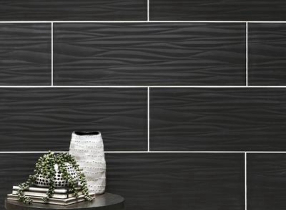 Black Crocodile Textured Matte Ceramic Abstract 30x60 Wall Tile