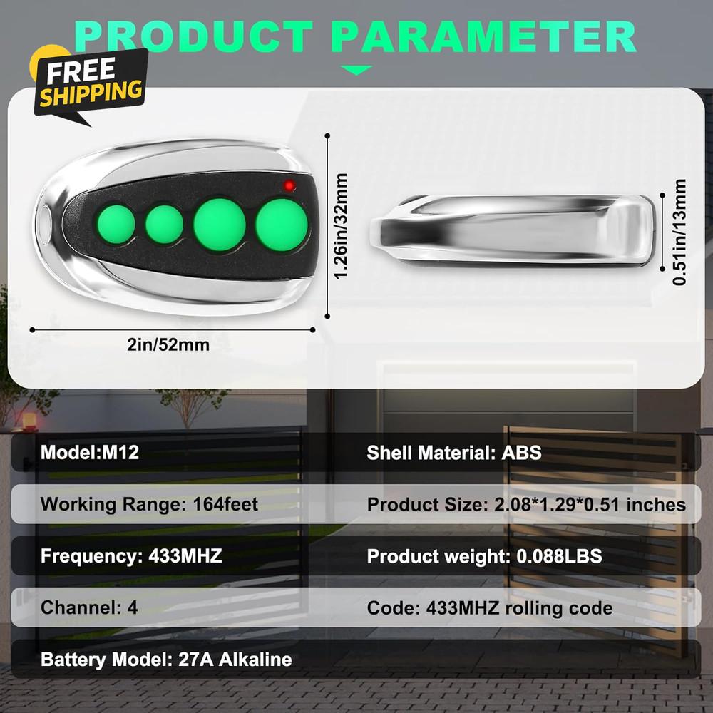 M12 Remote Control Transmitter 433.92 Mhz for Automatic Swing Sliding Gate