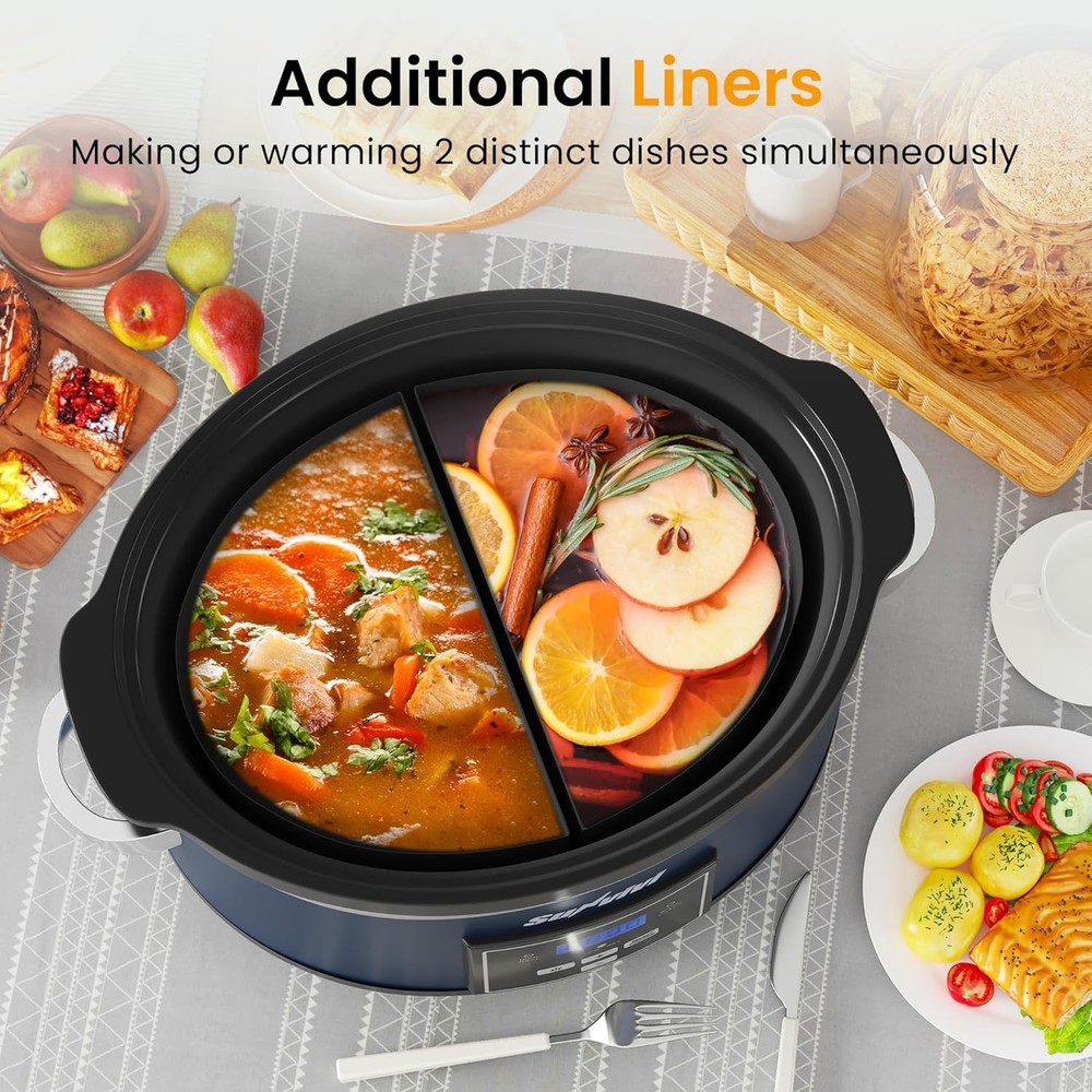 6 Quart Programmable Slow Cooker with 2 in 1 Silicone Liners, Multi-Cooker Fo...