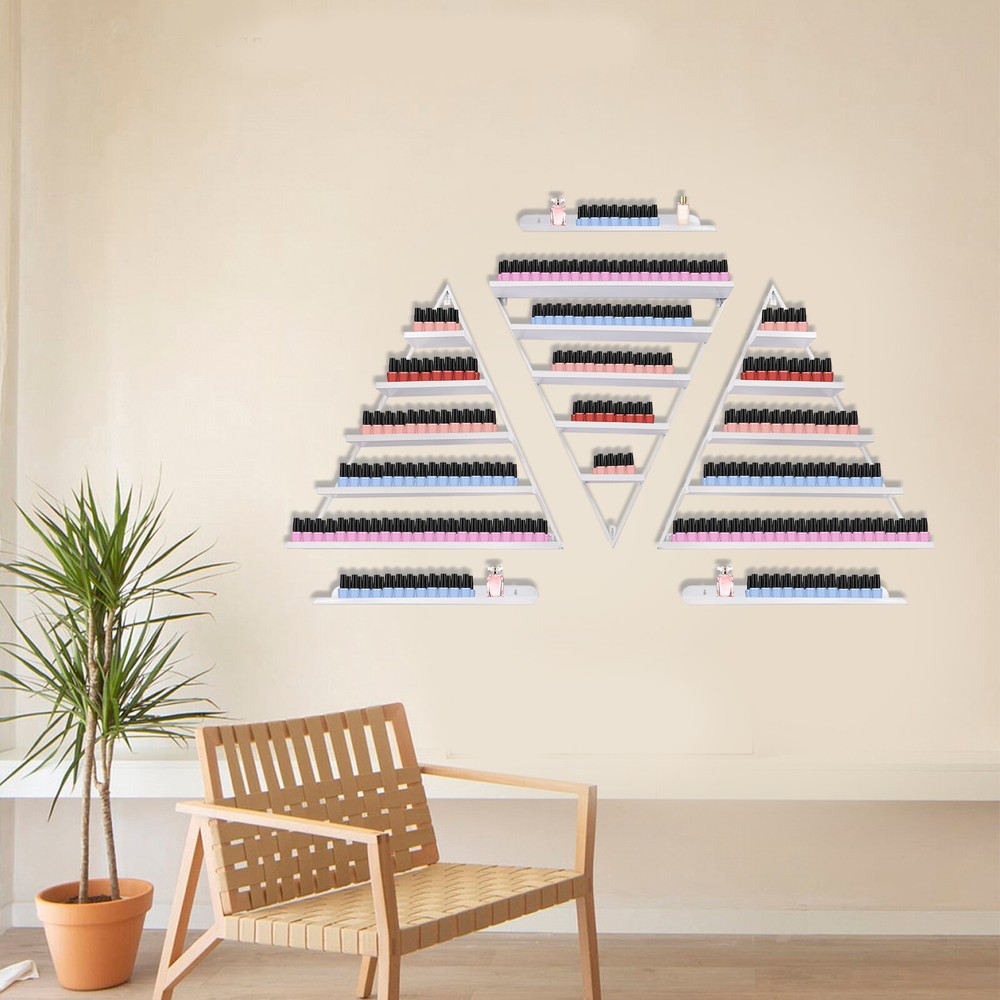 3PCS Triangle Wall-mounted Nail Polish Display Racks 5-Tier White Display Shelf