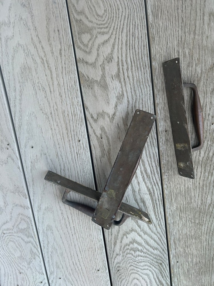 Vintage Solid Brass Door Handles x 3 Solid Cast Brass 12" x 2”