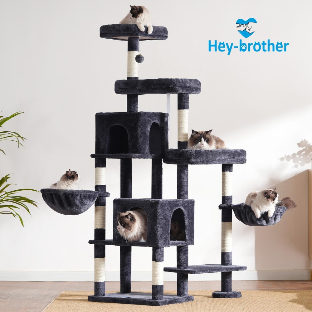 Cat Tree Tower, Scratching Posts with a Extended Part, Wide Platforms, Cozy C...