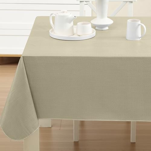 Basketweave Vinyl Flannel Backed Tablecloth, 102" x 60" (Rectangular) Natural