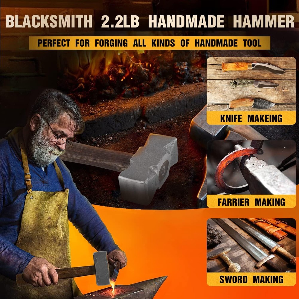 2.2LB Forging Square Hammer with Double Faces for Farrier Blacksmith Bladesmith