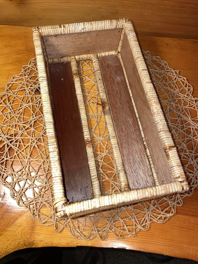 Vintage Tissue Box Cover Holder Bamboo Rattan Wicker Coastal Boho Rectangular