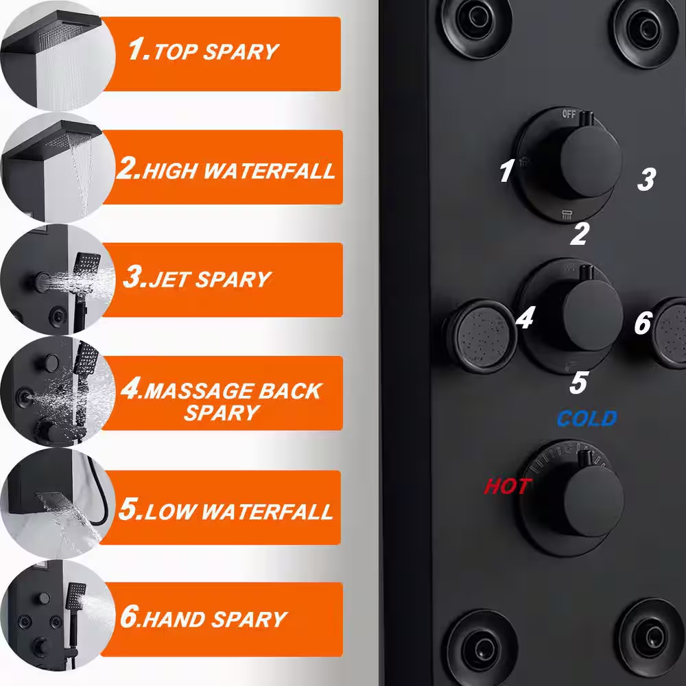 8-Jet Rainfall Shower Panel System Tower with Rainfall Waterfall Shower Head Han
