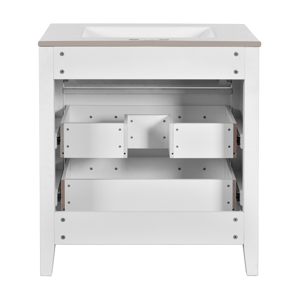 30'' Bathroom Vanity w/Ceramic Sink Combo 3 Drawers, Solid Wood Storage, White