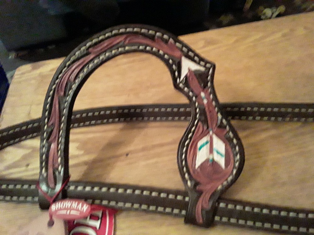 New Western Headstall tooled hand-painted shaped ear