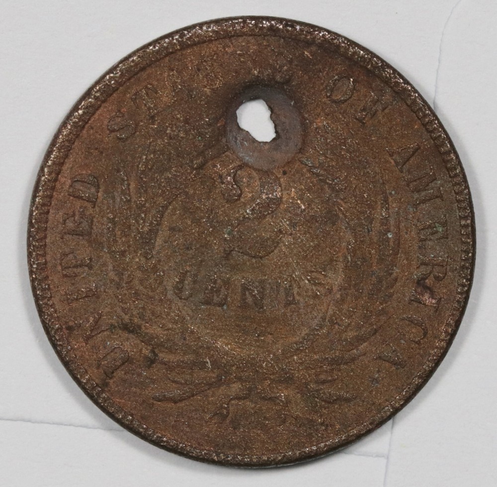 1865 2 Cent Piece. Holed. 205762