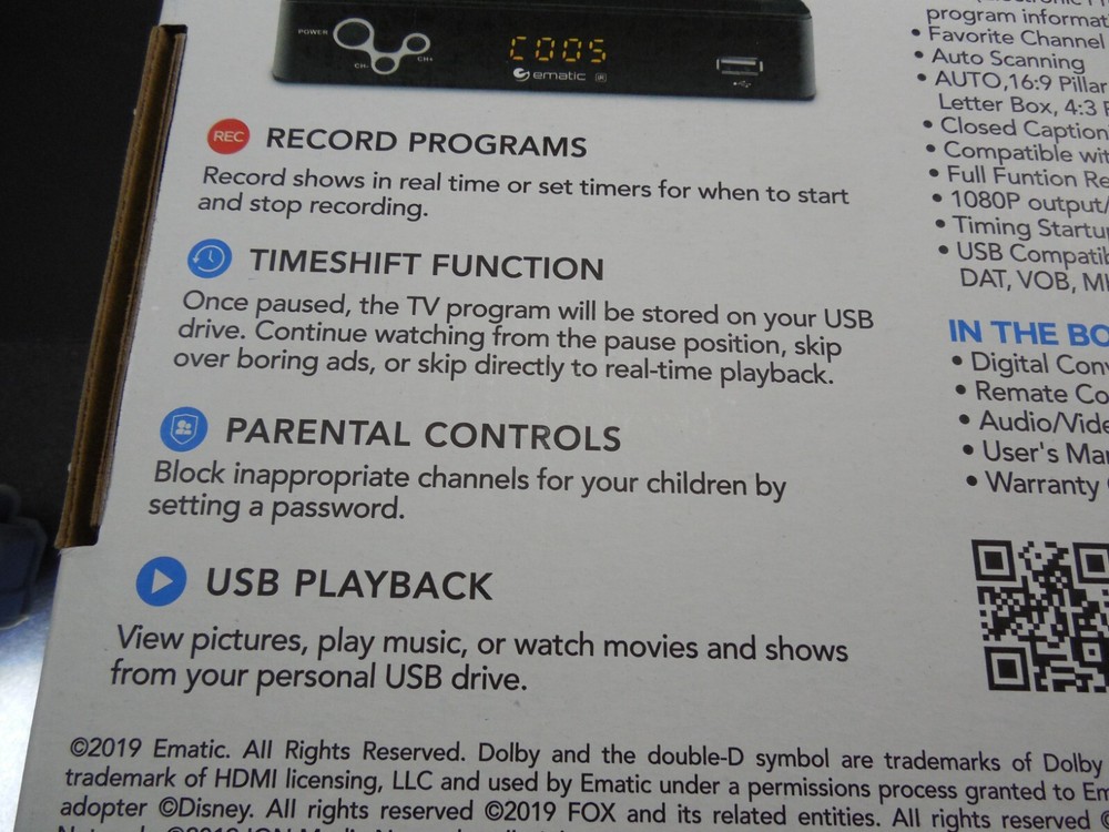 Ematic Digital TV Converter Box & Remote/record programs!