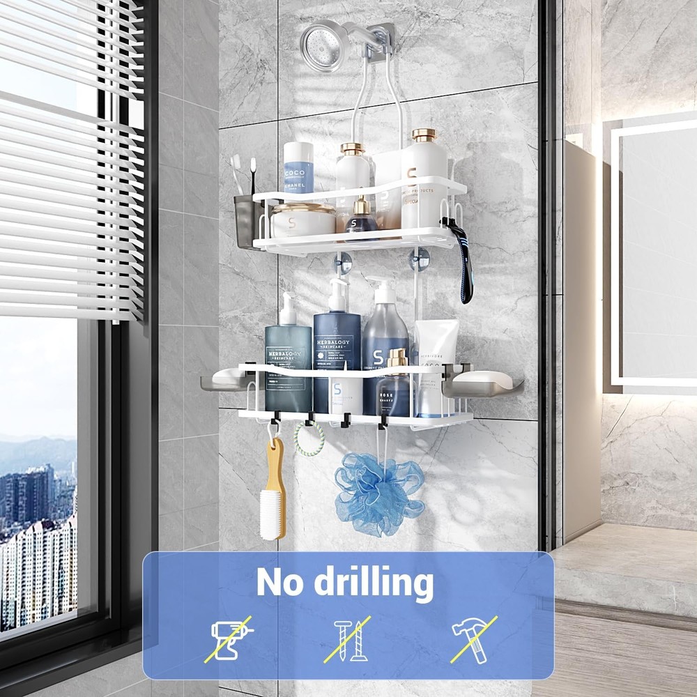 Hanging Shower Caddy Bathroom Organizer: Rustproof Shelf Racks White