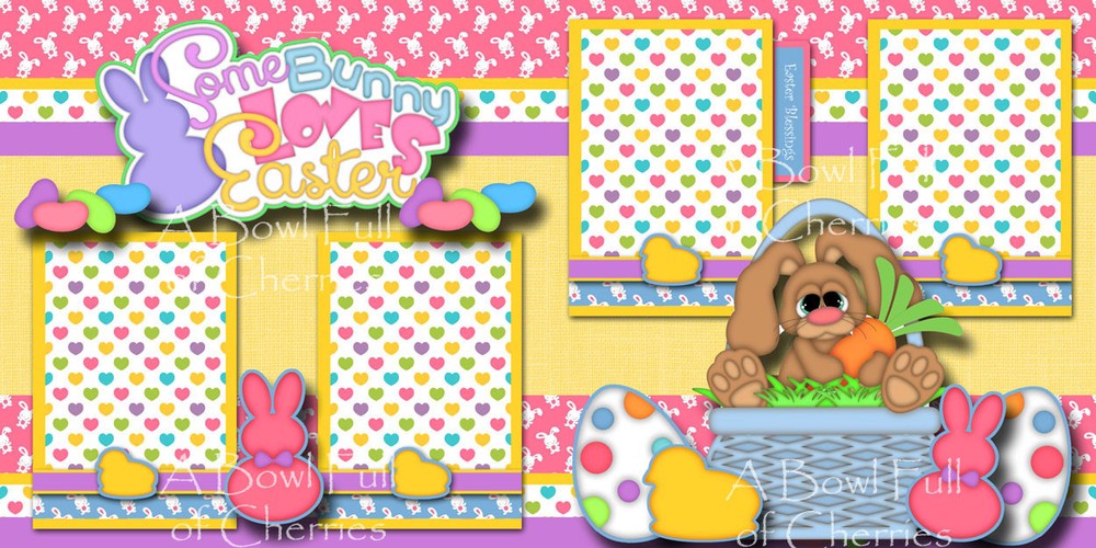 SOMEBUNNY LOVES EASTER ~ 2 premade scrapbook pages paper printed layout ~ CHERRY