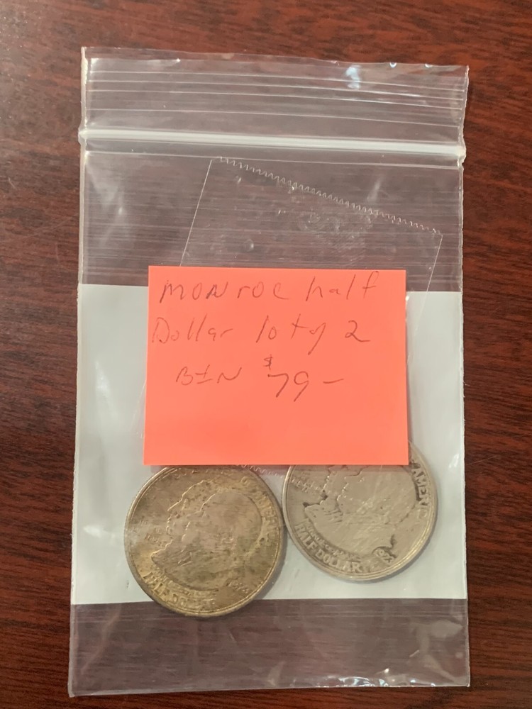 Lot (2) 1923-S Monroe Commemorative Half Dollars Silver