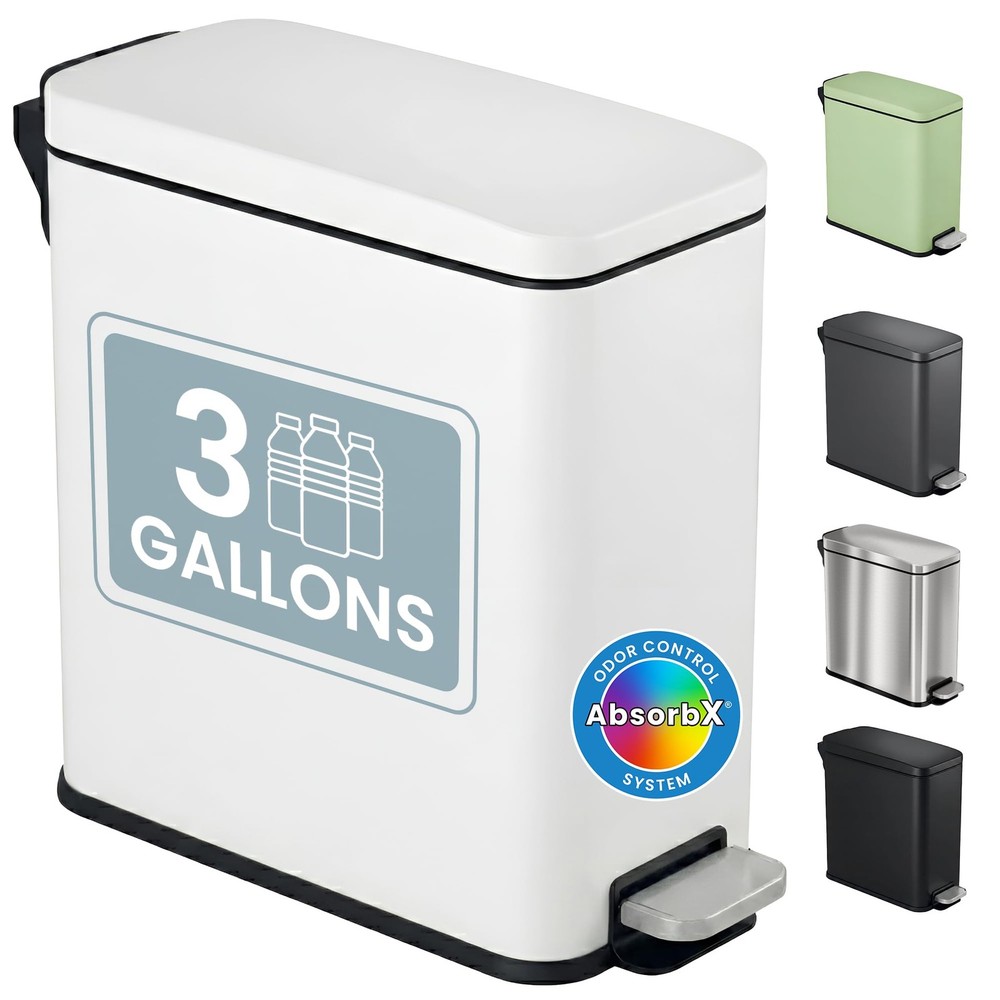 iTouchless 3 Gallon Slim Bathroom Trash Can with Lid & Odor Filter, Soft-Step St