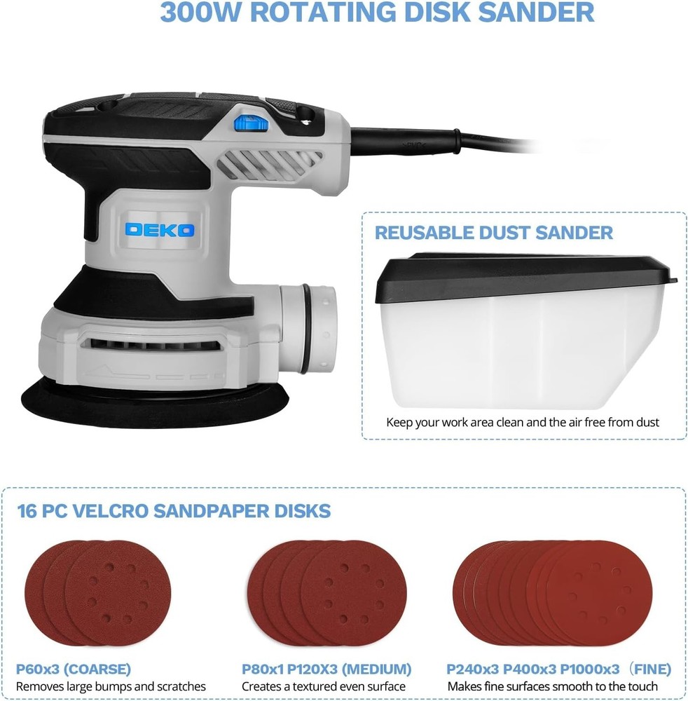 5” Electric Orbital Sander: 6 Variable Speeds & Enhanced Dust Collection System