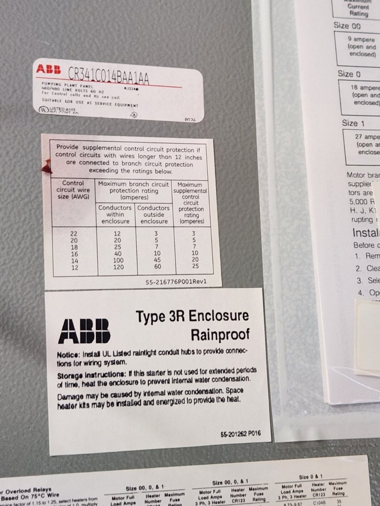 ABB Type 3R Enclosure Rainproof Pumping Plant Panel CR341D044CAA1AA New