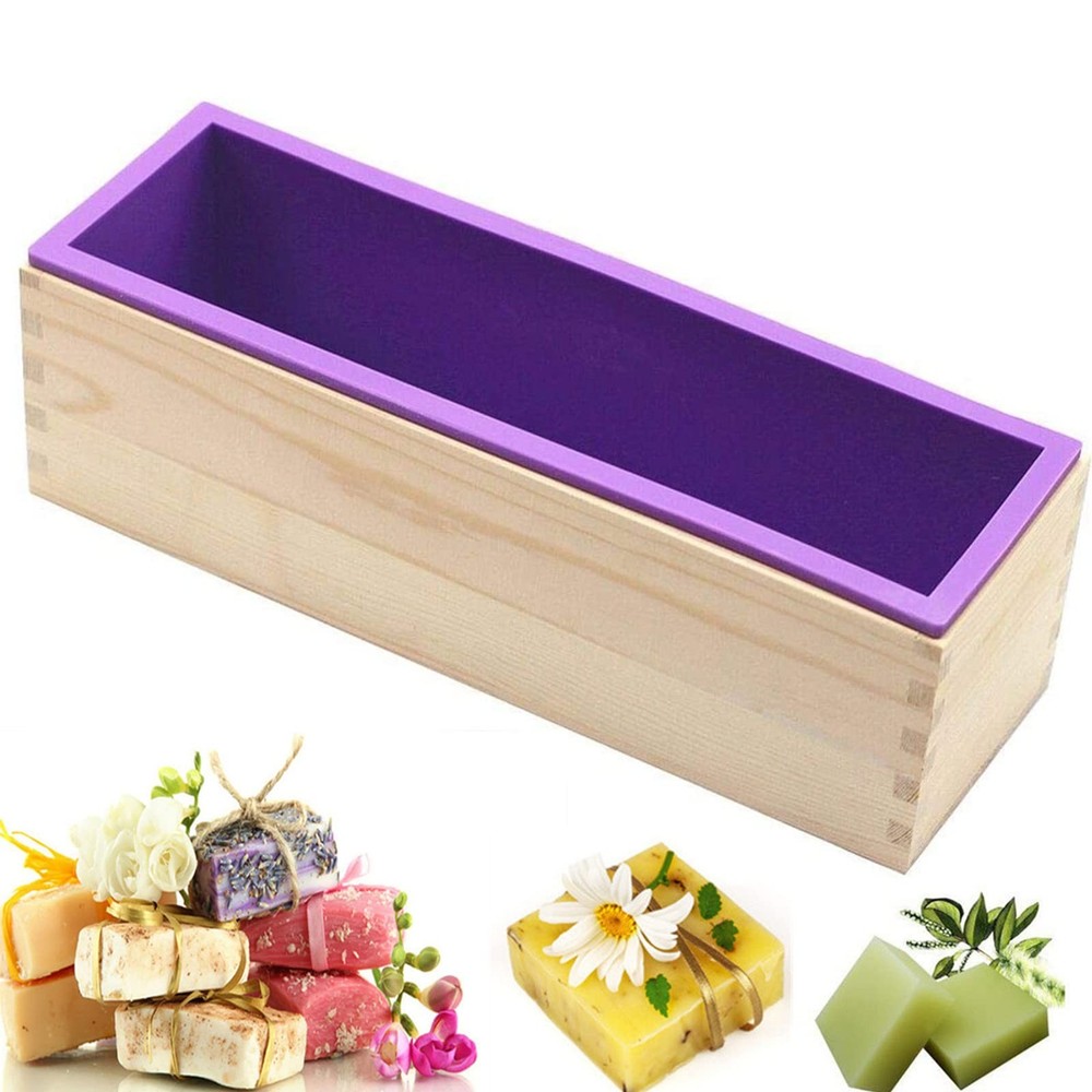 Flexible Rectangular Soap Silicone Loaf Mold Wood Box for 42oz Soap Making Su...
