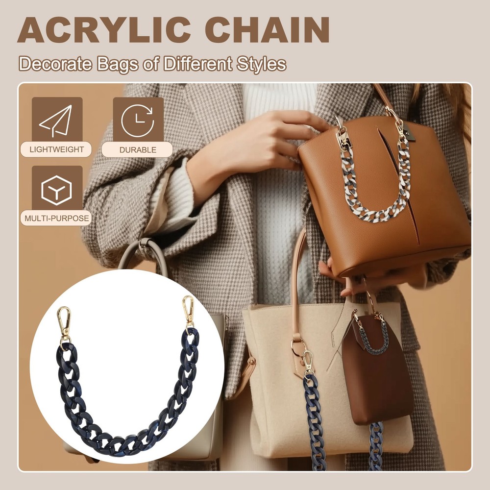 24 Inch Acrylic Chain Purse Strap Replacement Luxury Handbag Strap, Light White