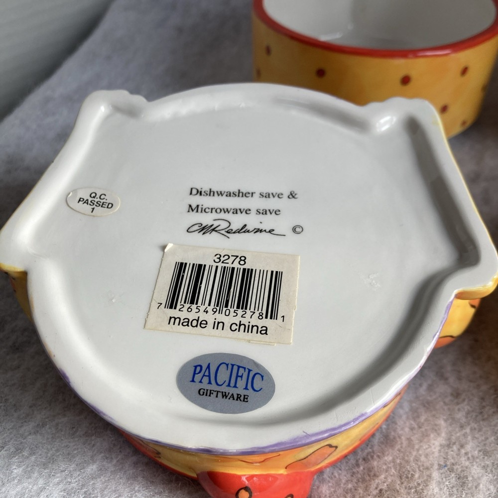 CM Redwine Folk Art Cat Ceramic Stackable spice bowls with lid