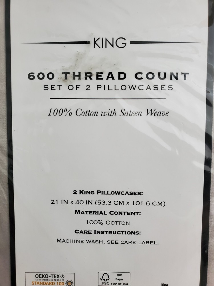 Hotel Style 600 Thread Count Solid Cotton With Sateen Weave Pillowcases 2Ct King