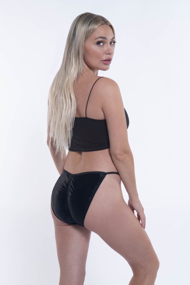 Second Skin Satin String Bikini Panties · Ruched / Scrunched Rear · Black · 2X/9
