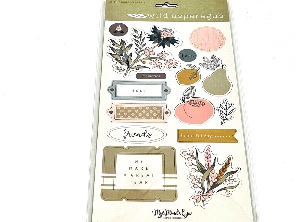 MY MIND'S EYE WILD ASPARAGUS CHIPBOARD ELEMENTS 35 PIECES